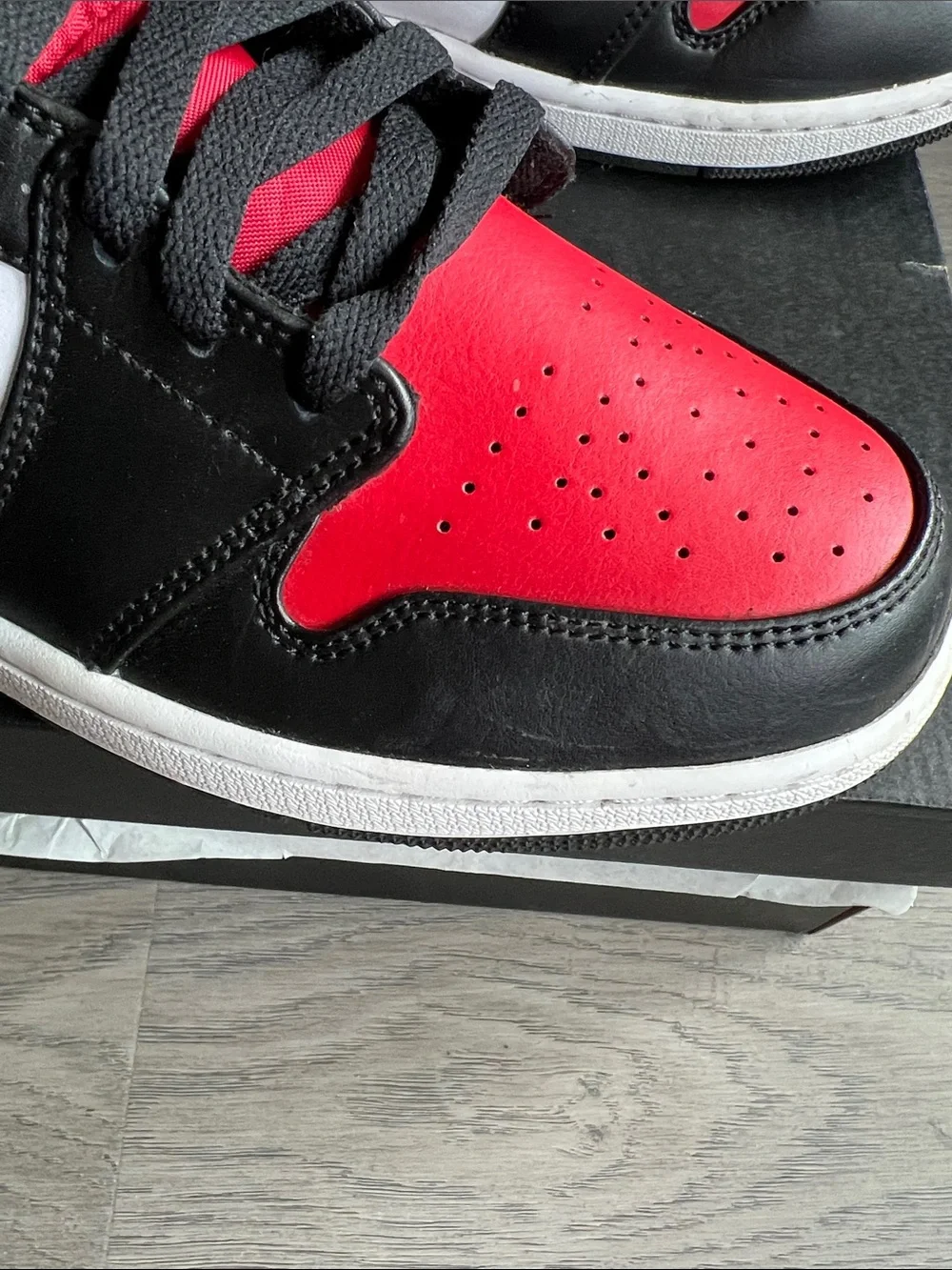 Jordan 1’s Mid Sneakers - Red, Black & White